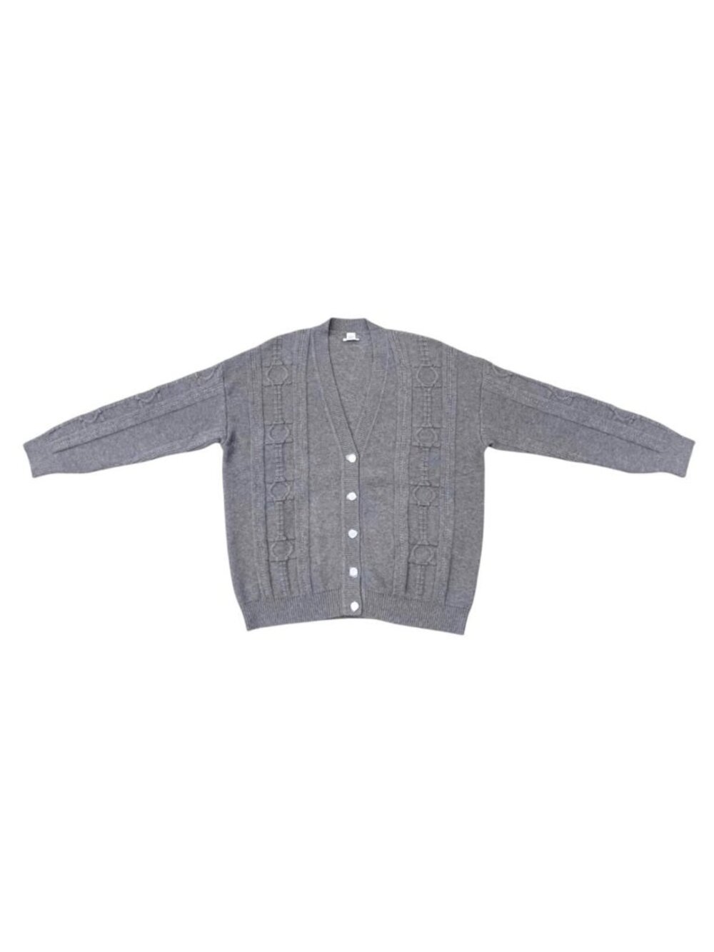 Hermes Cardigan Buttoned Knit Wool Cable Stitch Clou de Selle Gray Osmium 6